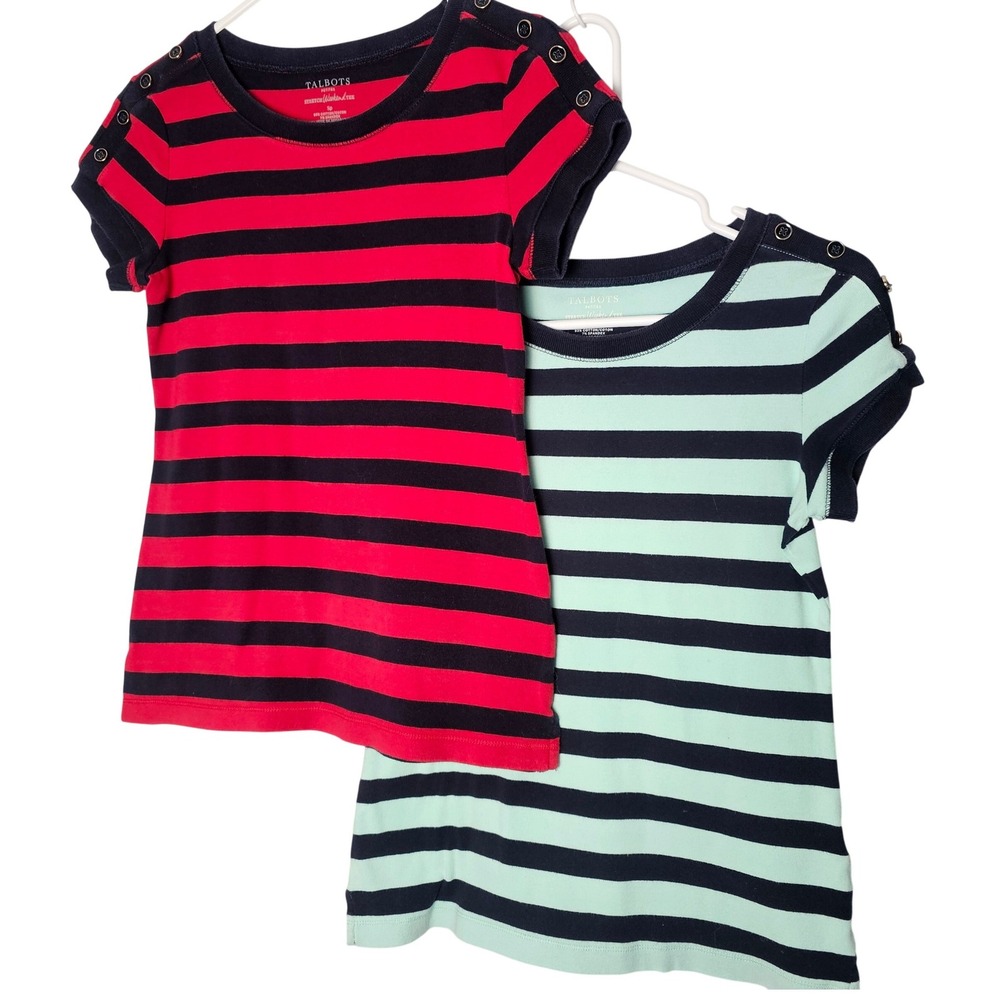 Talbots Petites Tops Womens SP Lot Of 2 Stripe Stretch Weekend Tee Coastal